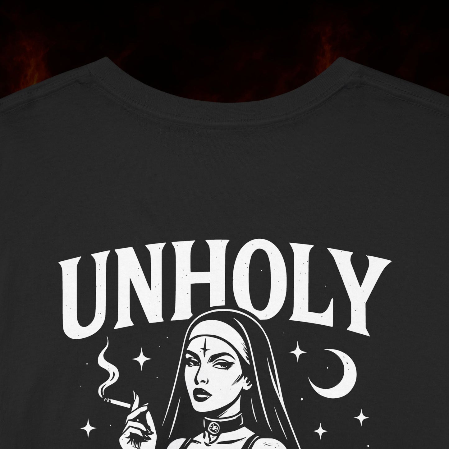 Unholy Vows T-Shirt – Smoking Nun Anti-Religion Graphic Tee