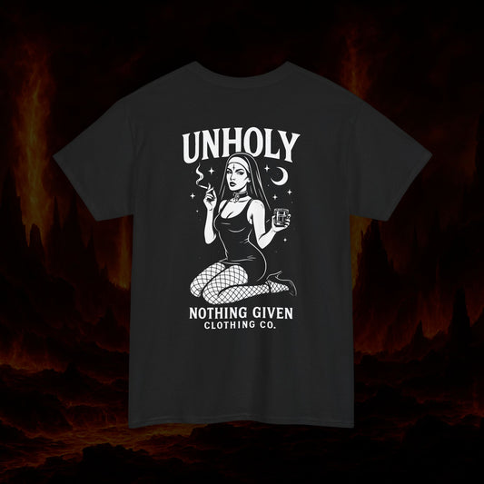 Unholy Vows T-Shirt – Smoking Nun Anti-Religion Graphic Tee
