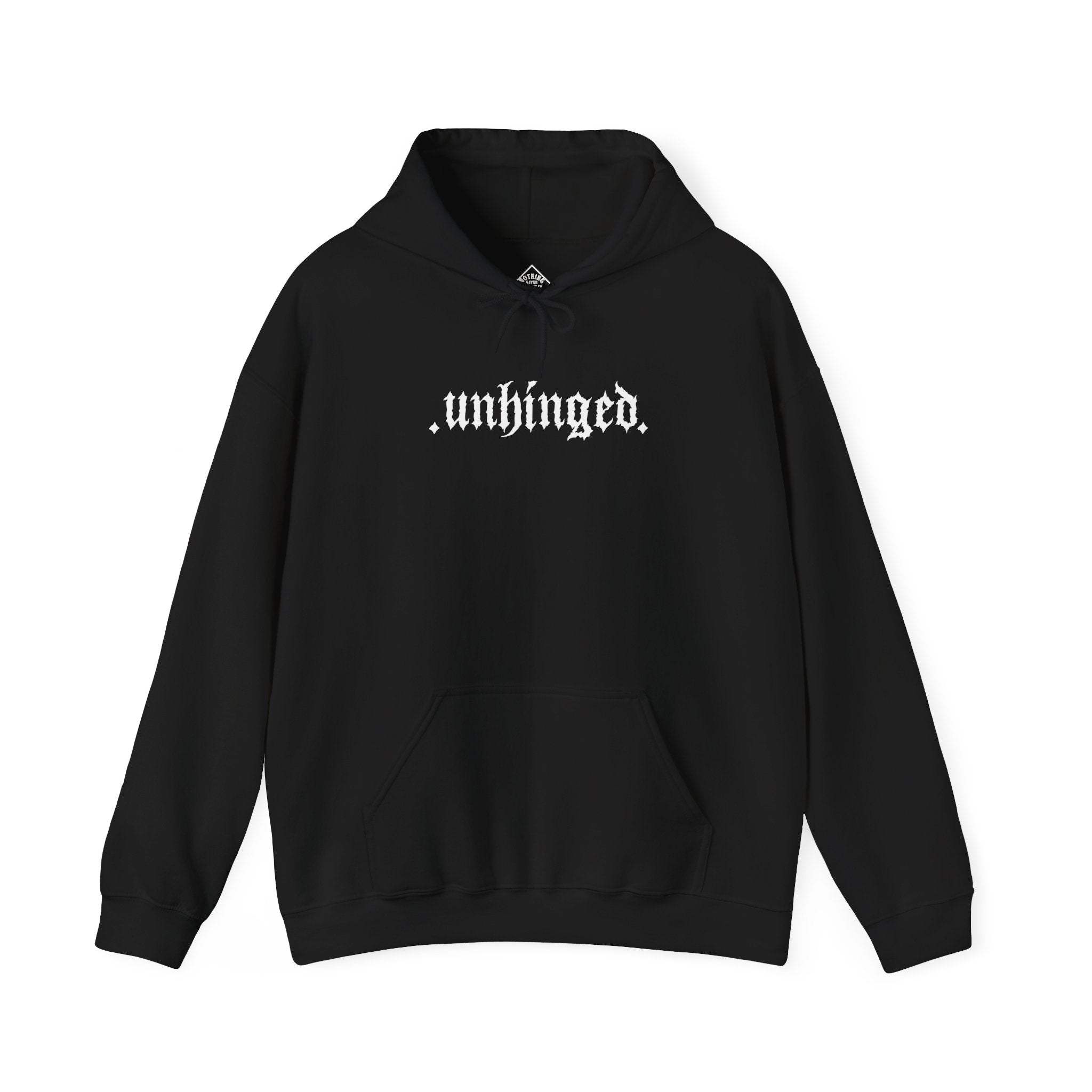 .unhinged. Black Hoodie – Heavyweight Streetwear Pullover with White Print
