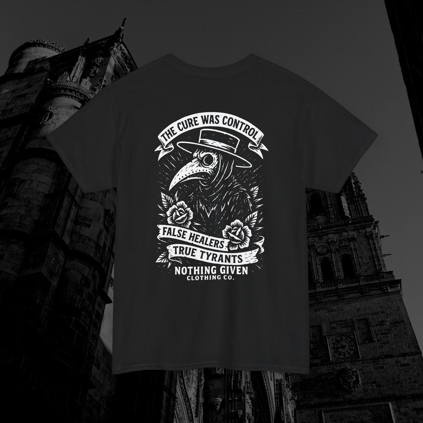 The Cure Was Control T-Shirt – Plague Doctor Anti-Authority Graphic Tee